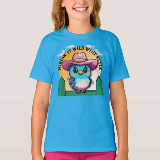 Wingin' It Wild West Style -Schattigee Bluebird T-shirt (Voorkant)