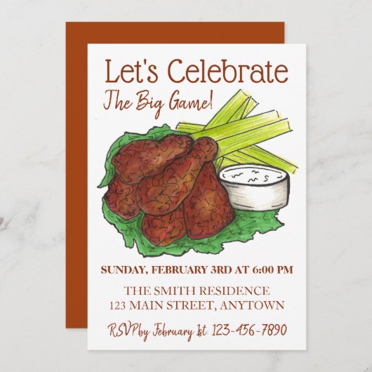 Wings Celebrate Big Game Football Tailgate Party Kaart (Voorkant / Achterkant)
