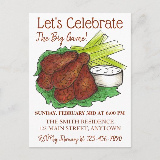 Wings Celebrate Big Game Football Tailgate Party Uitnodiging Briefkaart (Voorkant)