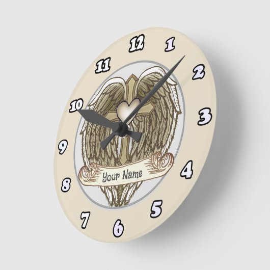 Wings Cross Heart Clock Ronde Klok (Hoek)