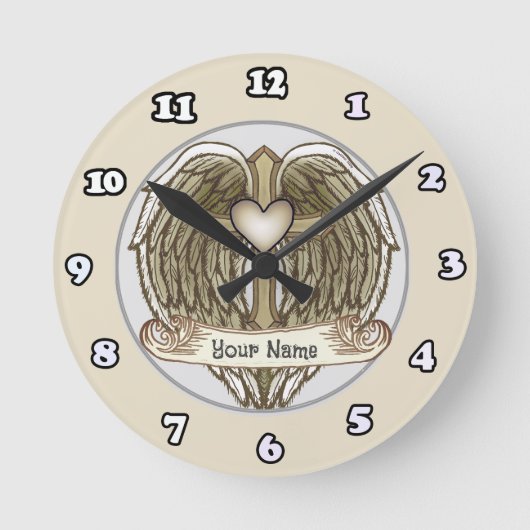 Wings Cross Heart Clock Ronde Klok (Voorkant)