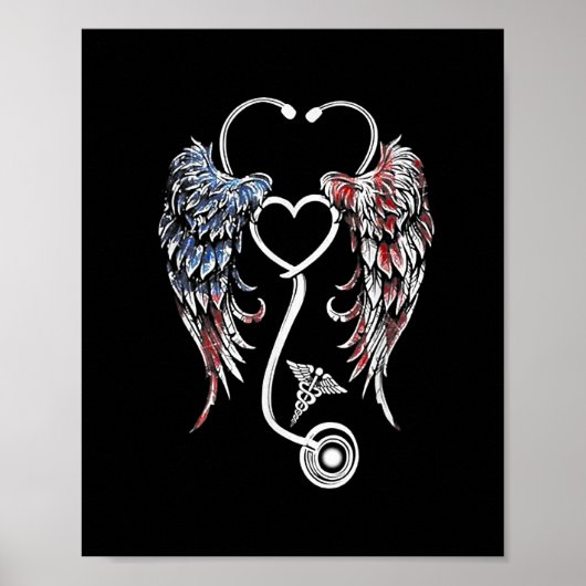 Wings Heart Nurse Stethoscoop Amerikaanse vlag Poster (Voorkant)
