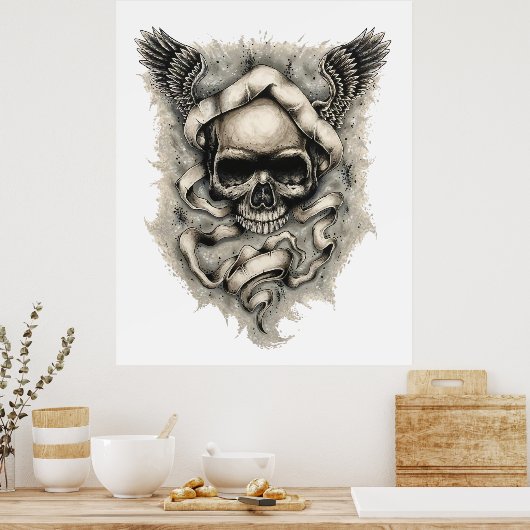 "Wings of Destiny" Skull Wings Art Poster Afdrukke (Keuken)