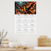 Wings of Flame: 2026 Mythische Drakenkalender Poster (Keuken)