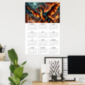 Wings of Flame: 2026 Mythische Drakenkalender Poster (Thuiskantoor)