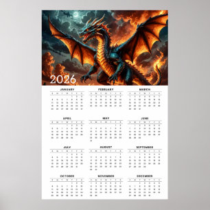 Wings of Flame: 2026 Mythische Drakenkalender Poster