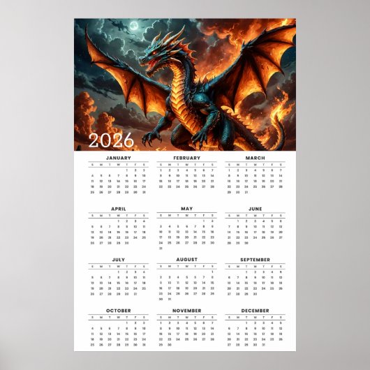 Wings of Flame: 2026 Mythische Drakenkalender Poster (Voorkant)