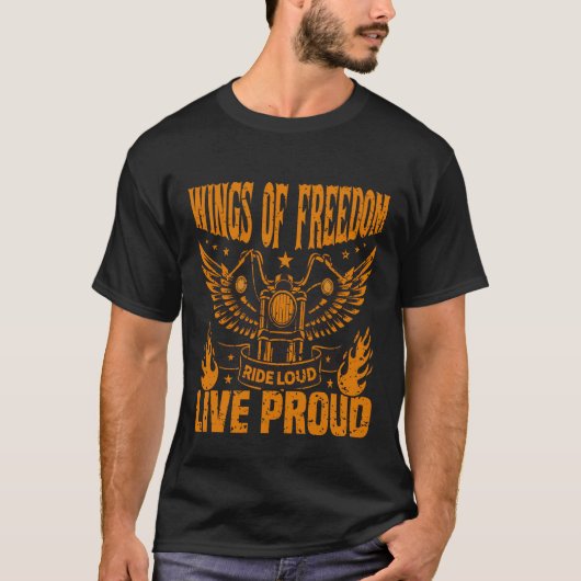Wings of Freedom Biker T-shirt – Ride Hard, Leef H (Voorkant)