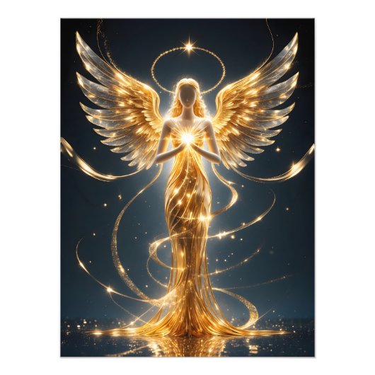 Wings of Light – Abstract Golden Angel Poster (Voorkant)