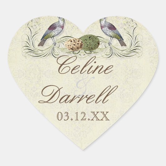 Wings of Love Invitation - Wedding Small Wine Labe Hart Sticker (Voorkant)