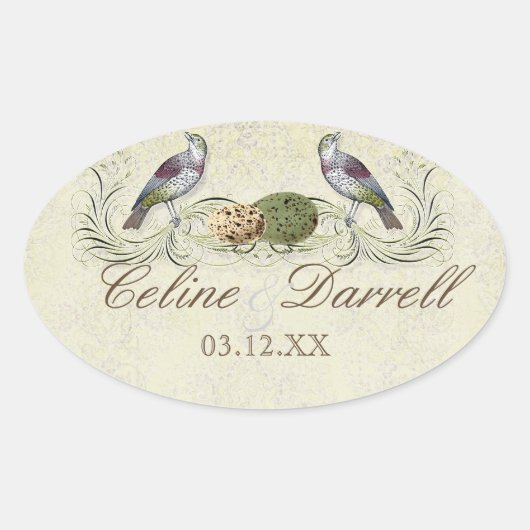 Wings of Love Invitation - Wedding Small Wine Labe Ovale Sticker (Voorkant)