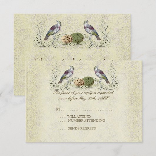 Wings of Love RSVP Response Card - Cream Tan (Voorkant / Achterkant)