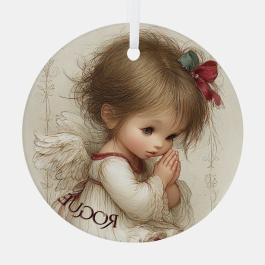 Wings of Prayer with Custom Name Glas Ornament (Achterkant)