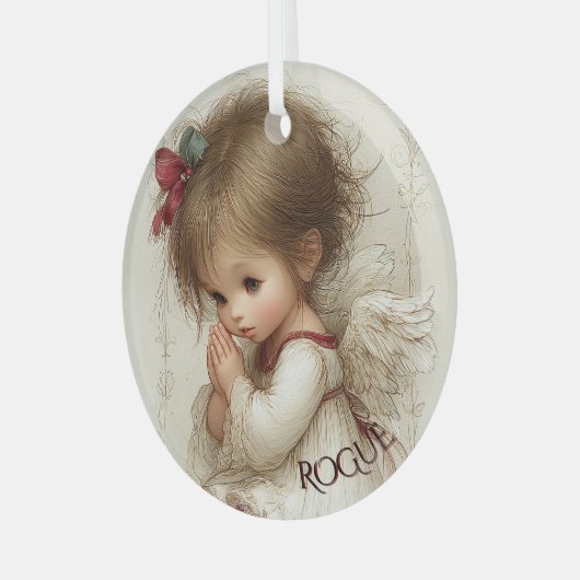 Wings of Prayer with Custom Name Glas Ornament (Voorkant links)