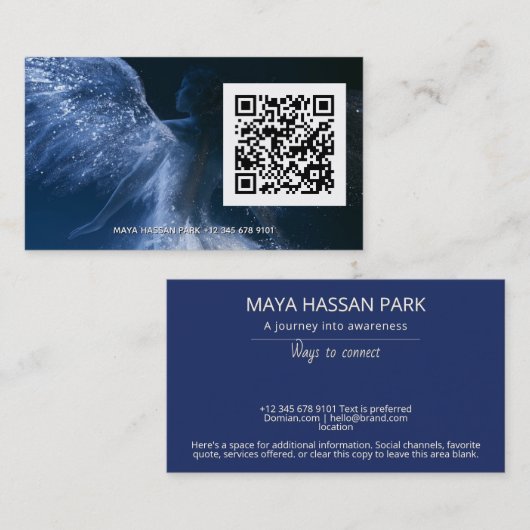 Wings of Starlight | Vleugelige Engel QR-code Visitekaartje (Voorkant / Achterkant)