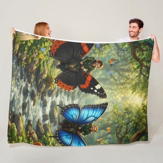 Wings of the Grove premium fantasy fleece blanket Deken (In situ)