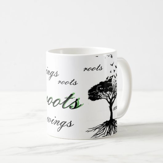 Wings & Roots Coffee Cup vogels vliegende Mok Home (Voorkant rechts)