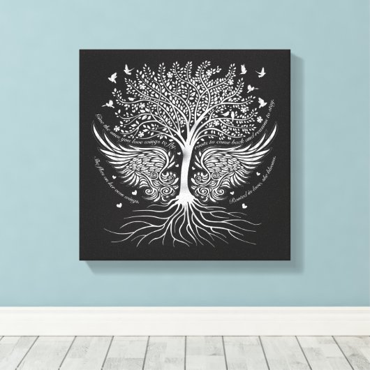 Wings To Fly and Tree met Wortels Wrapped Canvas (Insitu (Houten vloer))