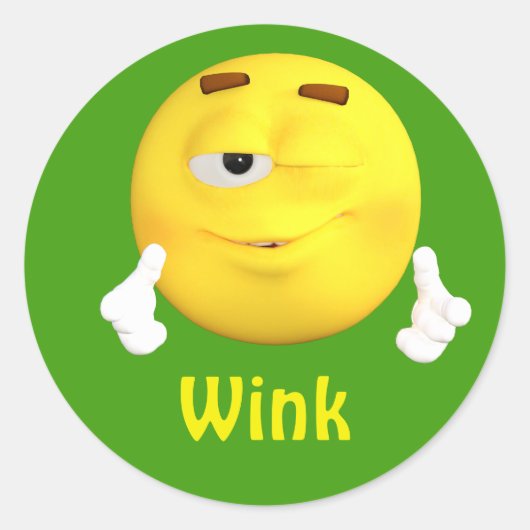 Wink Emoji Emoticon Cartoon Gezicht Ronde Sticker (Voorkant)