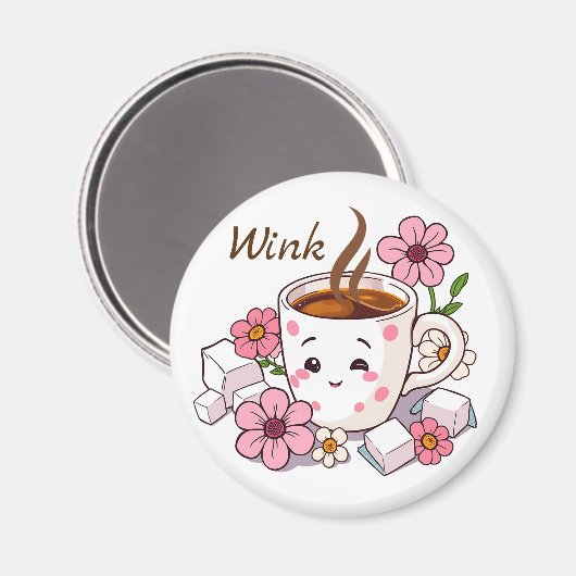 Wink! Goedemorgen Schattigee Kawaii koffie Magneet (Voorkant / Achterkant)