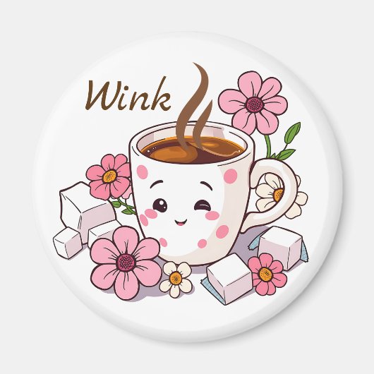 Wink! Goedemorgen Schattigee Kawaii koffie Magneet (Voorkant)