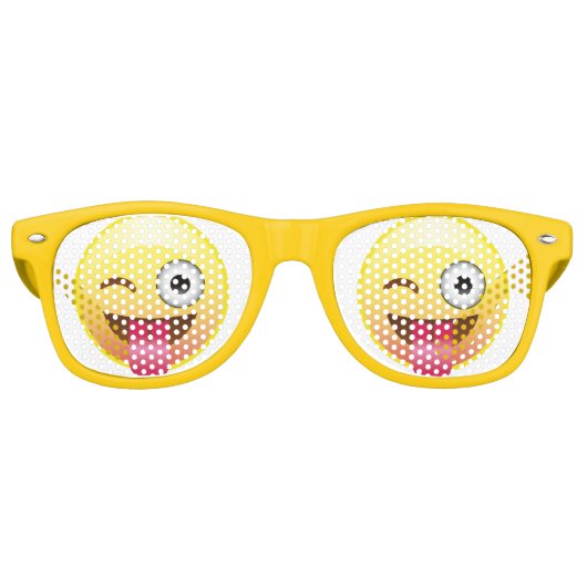 Wink Happy Emoji Gezicht Tongue Out Party Bril Retro Zonnebril (Voorkant)