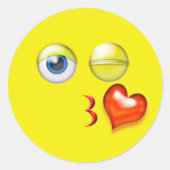 Wink Kiss Emoji Ronde Sticker (Voorkant)