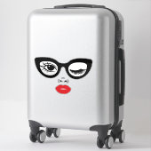 Wink met rode hete lippen sticker (Koffer)