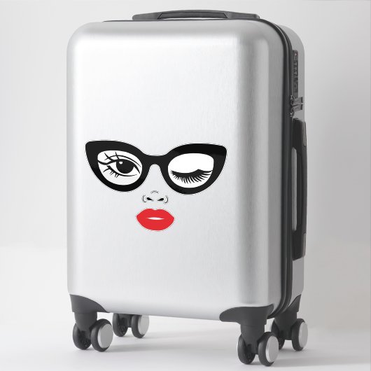 Wink met rode hete lippen sticker (Koffer)