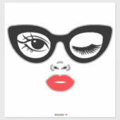 Wink met rode hete lippen sticker (Vel)