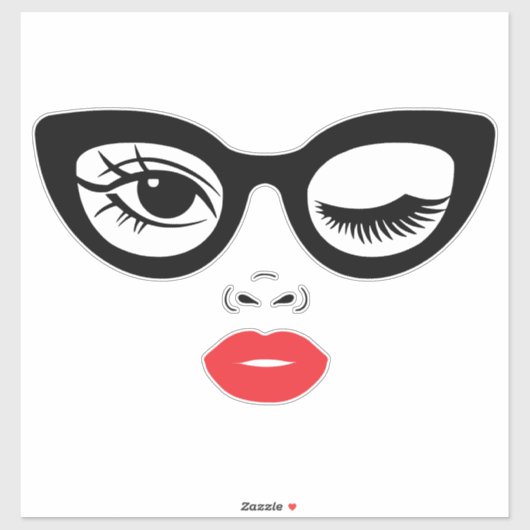 Wink met rode hete lippen sticker (Vel)
