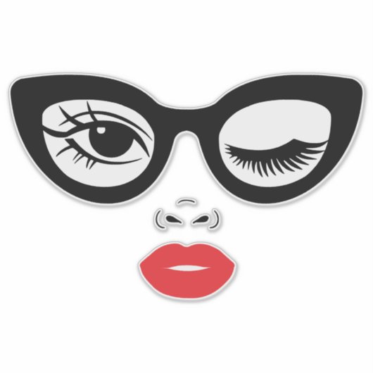 Wink met rode hete lippen sticker (Voorkant)