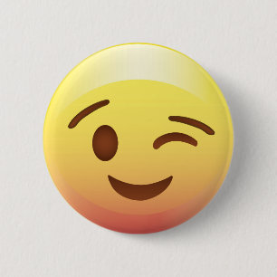 Wink Smile Yellow Emoji Button Pin