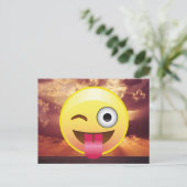 Wink Tongue Out Emoji Ocean Sunset Briefkaart (Staand voorkant)