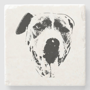 Wink & Tongue Pitbull Mix Mini Portret Stenen Onderzetter