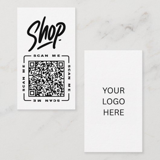 Winkel | Aanpasbare QR-code en logo sjabloon Zwart Visitekaartje (Voorkant / Achterkant)