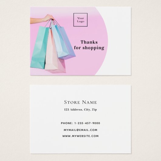 Winkel bedankt bedrijfslogo roze wit visitekaartje (Voorkant /achterkant)
