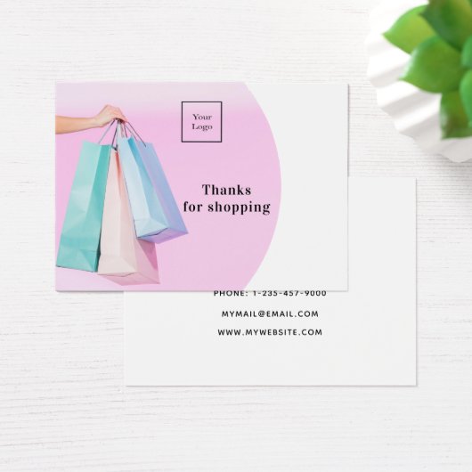 Winkel bedankt bedrijfslogo roze wit visitekaartje (Bureau)
