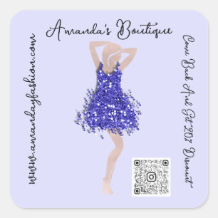 Winkel Boutique Kleding Qr Code Logo Roos Blauw Vierkante Sticker