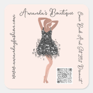 Winkel Boutique Kleding Qr Code Roze Zwart Glitter Vierkante Sticker