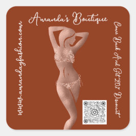 Winkel Boutique Lingeire QrCode Logo Lichaam Bruin Vierkante Sticker