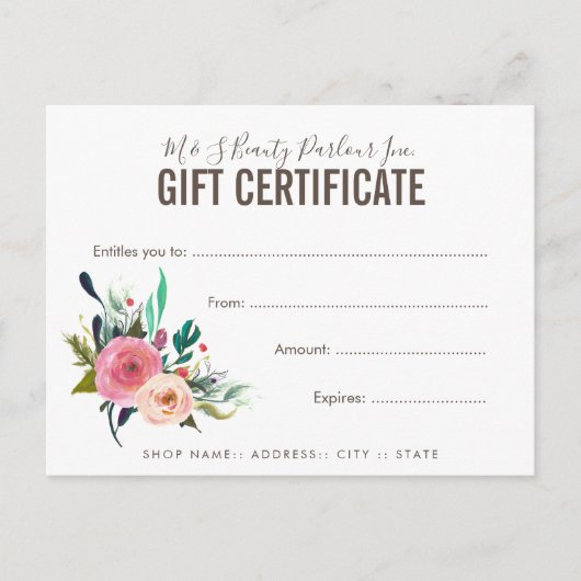Winkel Boutique Salon Gift Certificate Sjabloon Briefkaart (Voorkant)