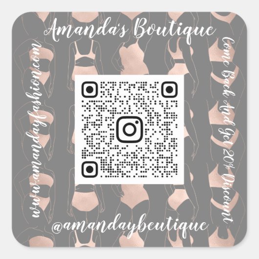 Winkel Damesondergoed QrCode Logo Lichaam Grijs Ro Vierkante Sticker (Voorkant)