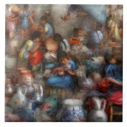 Winkel - De drukke markt Tegeltje (Voorkant)