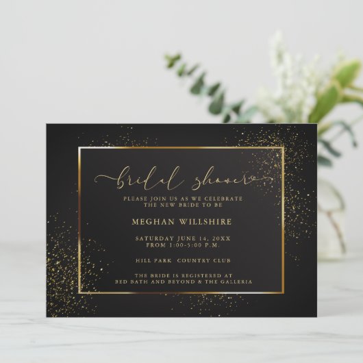 WINKEL | Elegant Black en Gold Glitter Kaart (Staand voorkant)