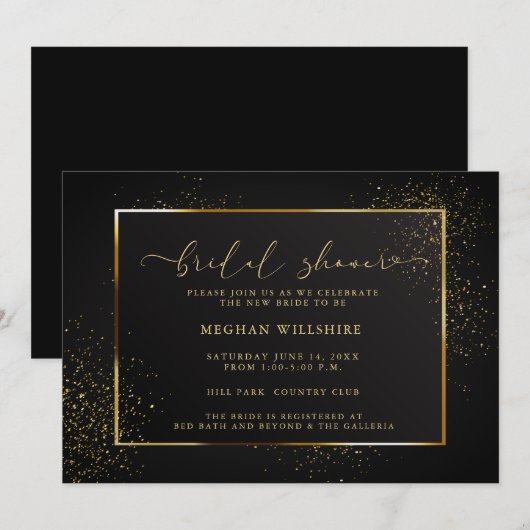 WINKEL | Elegant Black en Gold Glitter Kaart (Voorkant / Achterkant)