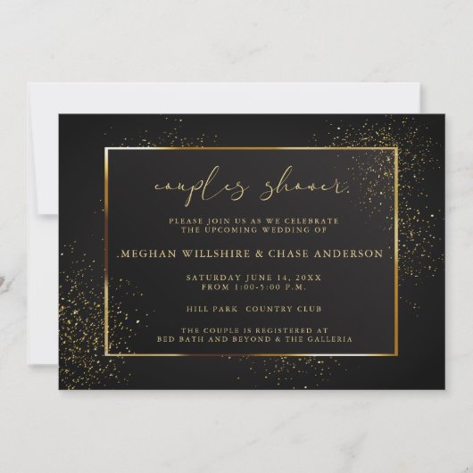 WINKEL | Elegant Black en Gold Glitter Kaart (Voorkant)
