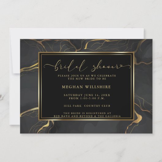 WINKEL | Elegant Black en Gold Marble Kaart (Voorkant)