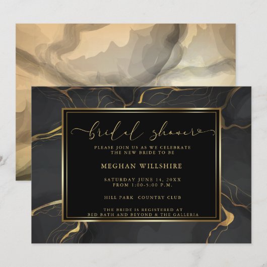 WINKEL | Elegant Black en Gold Marble Kaart (Voorkant / Achterkant)