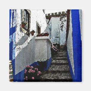 Winkel en stappen in Obidos, Portugal Magneet
